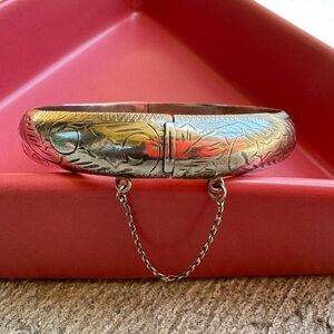 Vintage Sterling Silver Floral Etched Bracelet